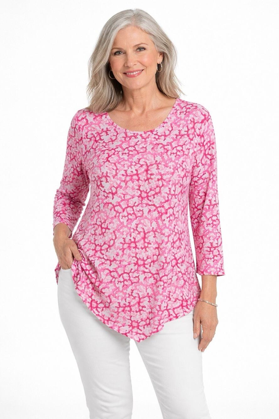 Lulu B Coral Breeze Asymmetric Top 3/4 Sleeve Pink Preppy Resort Cruise Women XS